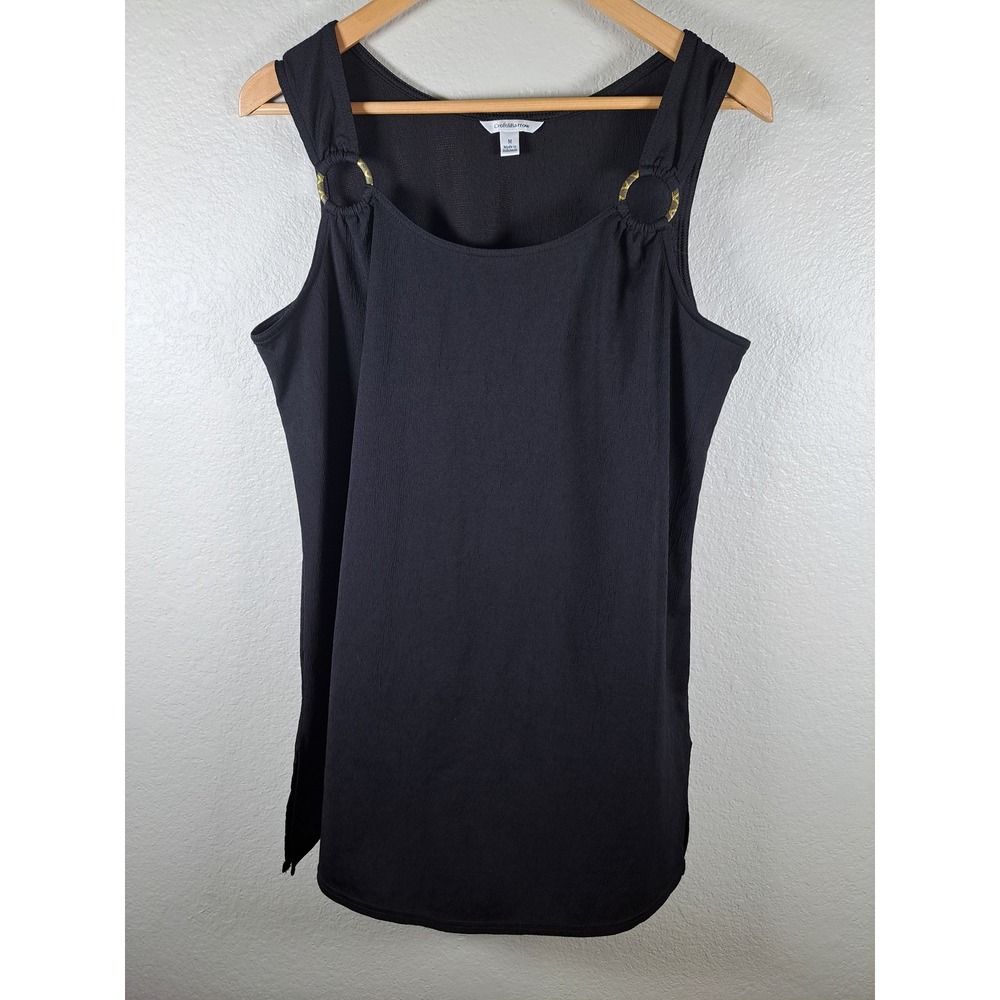 Croft & Barrow Womens Black Tank Top Gold Ring Hardware Scoop Neck Sleeveless M